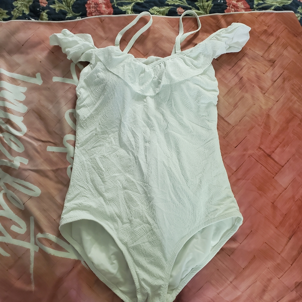 Landsend Womens White One-Piece Swimsuit